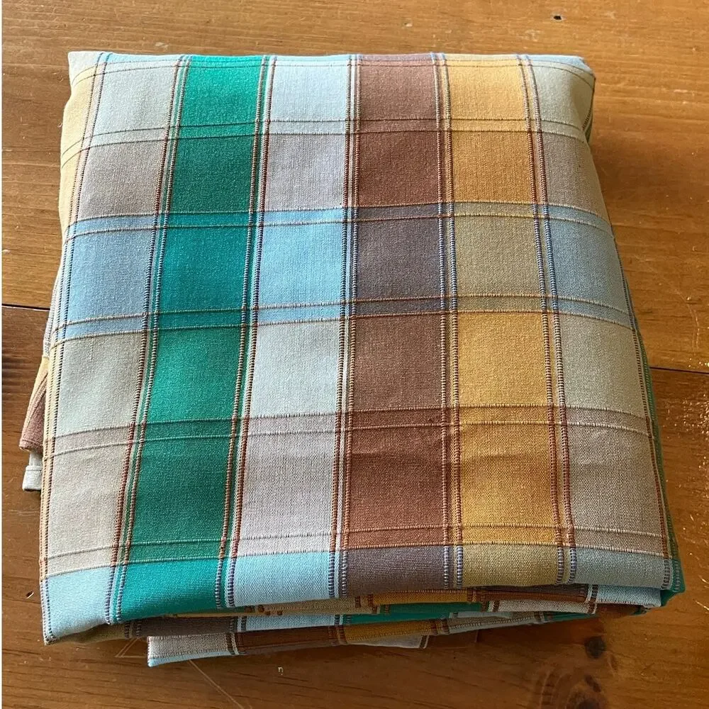 Vintage Perma Prest Tablecloth Fall Home Decor Table Cover Plaid Linen Retro 60s